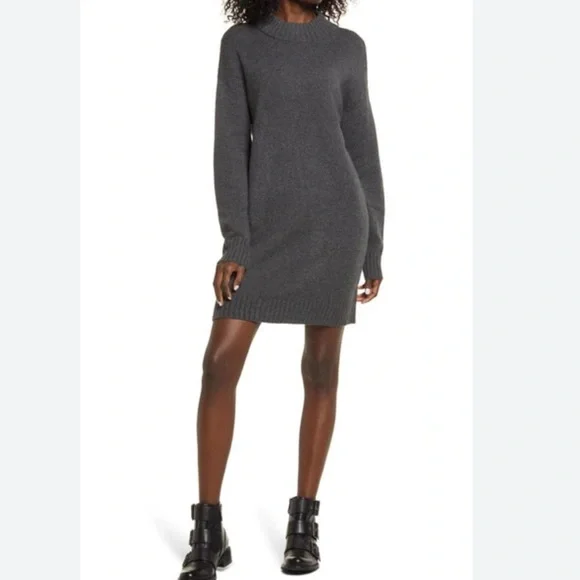 bp long sleeve dress Nordstrom BP Women's Black Long Sleeve V-Neck Knit Mini Dress Size Small  NWT